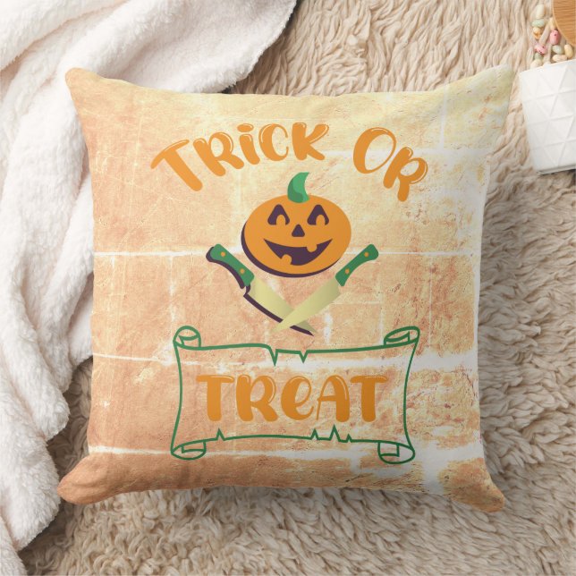 Bus eller godis hårben Halloween pumpkin ansikte Kudde (Filt)