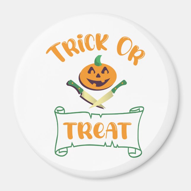 Bus eller godis hårben Halloween pumpkin ansikte Magnet (Framsidan)