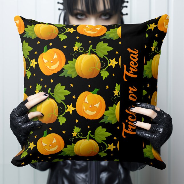 Bus eller godis Jack o lantern Halloween Pumpkin Kudde (Skapare uppladdad)