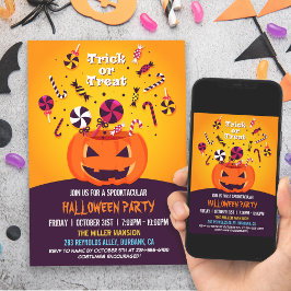 Bus eller godis Jack-O-lantern Halloweenfest Inbjudningar