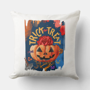 Bus eller godis - Jack-o'-Lantern med Röd ros (1) Kudde