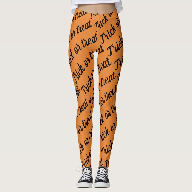 bus eller godis kursivt mönster för Halloween Leggings (Framsida)