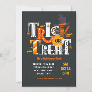 Bus eller godis Lettering Halloween-inbjudan Inbjudningar