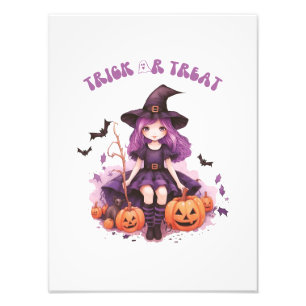 Bus eller godis Lila Witch Pumpkins & Fladdermus Fototryck