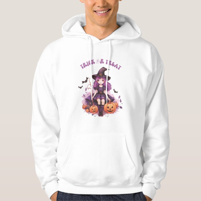 Bus eller godis Lila Witch Pumpkins & Fladdermus Hoodie (Framsida)