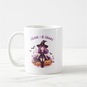 Bus eller godis Lila Witch Pumpkins & Fladdermus Kaffemugg