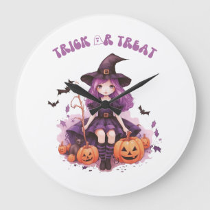 Bus eller godis Lila Witch Pumpkins & Fladdermus Stor Klocka