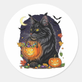 Bus eller godis Maine Coon - Halloween Cat Runt Klistermärke