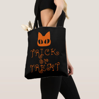 Bus eller godis med Cute Cat Ansikte - Halloween S Tygkasse