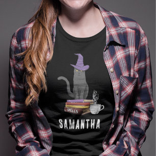 Bus eller godis Modern Black Cat Womens Halloween T Shirt