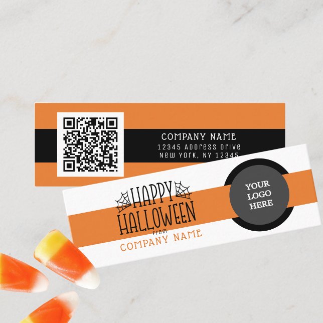 Bus eller godis Modern Happy halloween Tack Mini Visitkort (Mini Modern Halloween Business QR Thank You Cards for Trick or Trunk or Treating. Pack of 100)