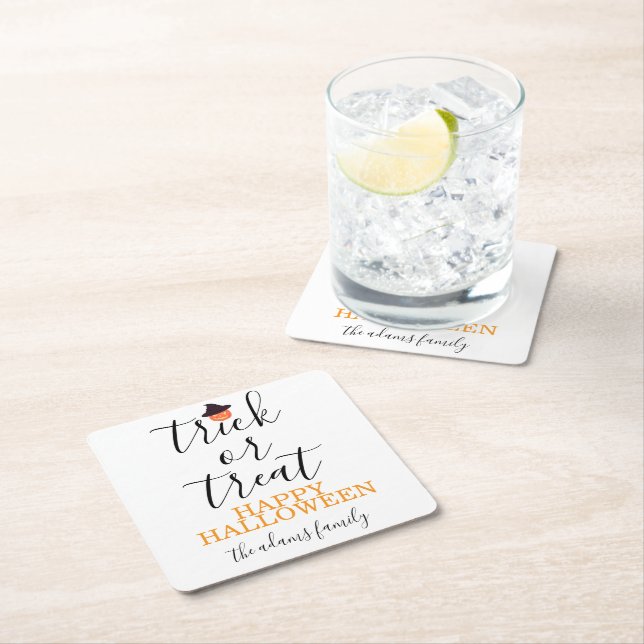 Bus eller godis Modern skript Halloween Underlägg Papper Kvadrat (Insitu)