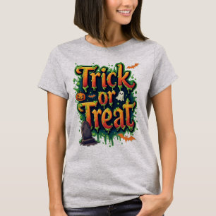 Bus eller godis Modern skript Womens Halloween T Shirt