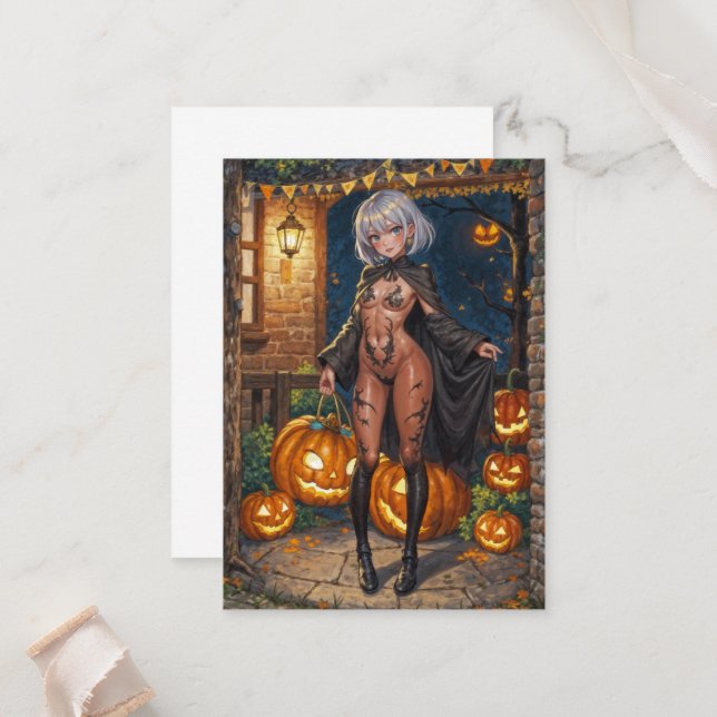 Bus eller Godis, Modig Halloween-kostym-flicka Placeringskort (Fram/Back In Situ)