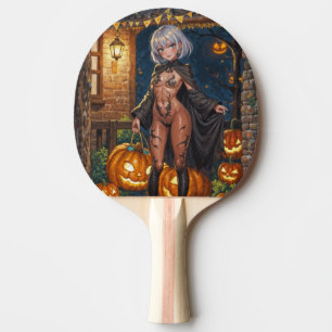 Bus eller godis, modig Halloween-kostymflicka Pingisracket