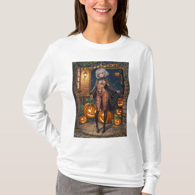 Bus eller godis, modig Halloween-kostymflicka T Shirt (Framsida)