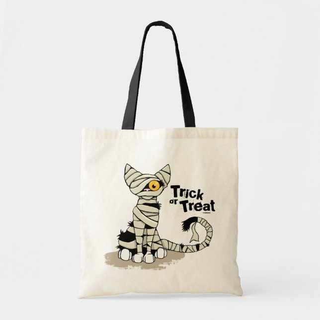 Bus eller godis Mummy Cat - Halloween Bag Tygkasse (Framsidan)