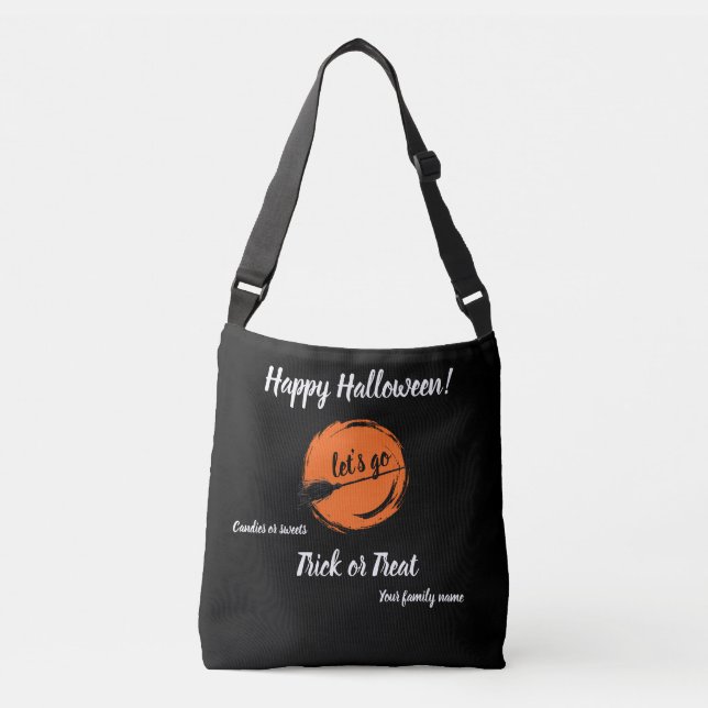 bus eller godis, namn, halloween personlig orange axelväska (Framsida)