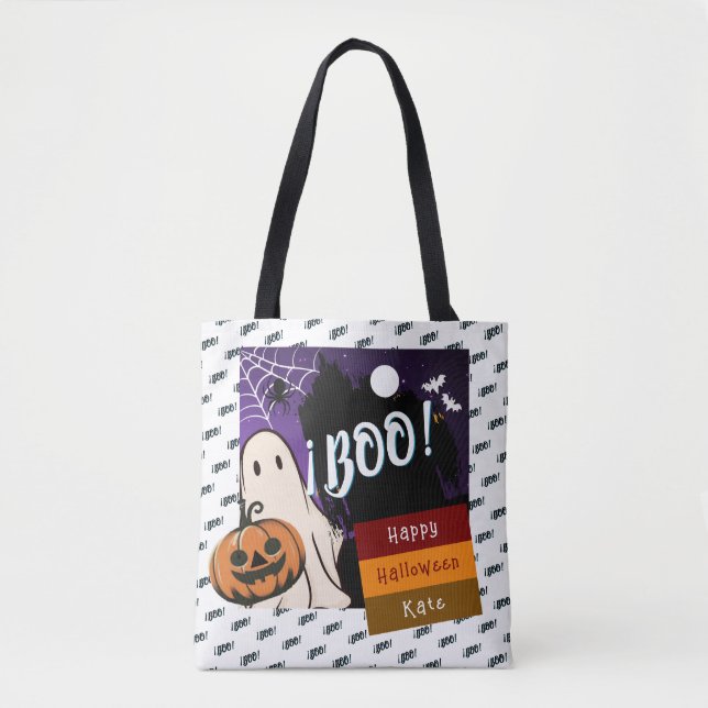 bus eller godis,namn persolaliserat halloween rosa tygkasse (Framsida)