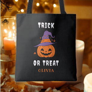 Bus eller godis Namn Pumpkin Personlig Halloween Tygkasse