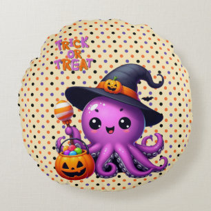 Bus eller godis Octopus Halloween Rund Kudde