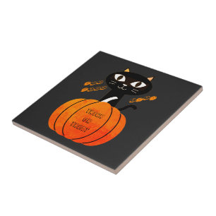 Bus eller godis Orange Black Cat Pumpkin Halloween Kakelplatta