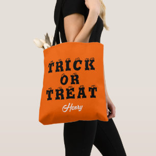 Bus eller godis Orange Modern Script Halloween Tygkasse