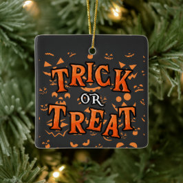 Bus eller godis Ornaments Halloween Square Ceramic Julgransprydnad Keramik