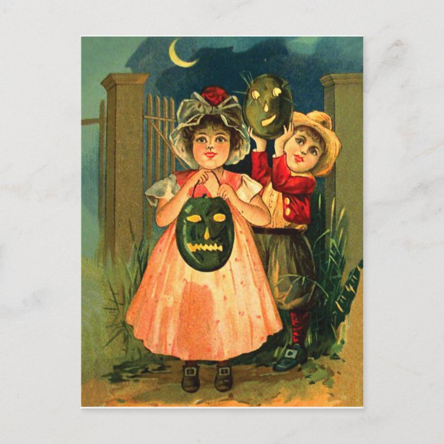 Bus eller godis på Halloween-kvällen Vykort (Framsida)