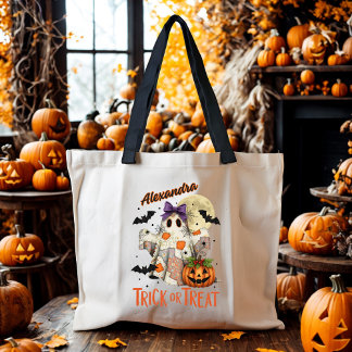 Bus eller godis Patchwork Ghost Halloween Anpassni Tygkasse