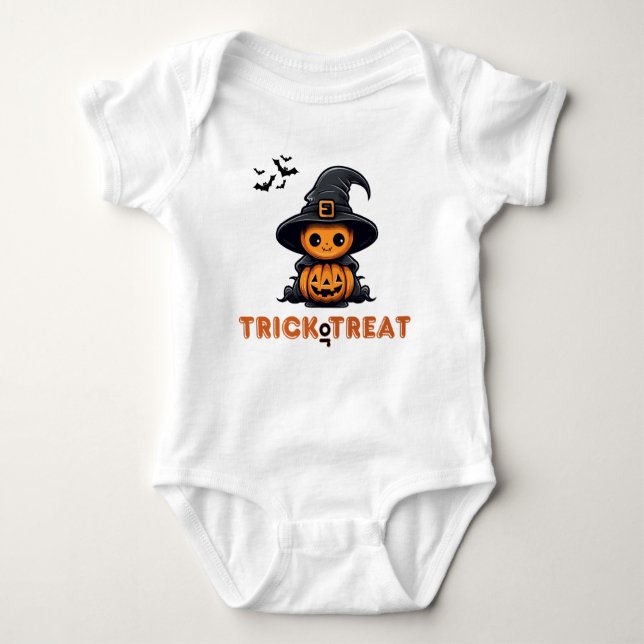 Bus eller godis Pumpkin Baby Bodykostdräkt T Shirt (Framsida)