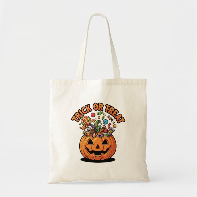 Bus eller godis Pumpkin Candy Halloween Spooky Tygkasse (Framsidan)