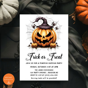 Bus eller godis Pumpkin Carving Halloween fest Inbjudningar