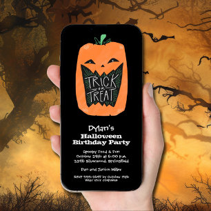 Bus eller godis Pumpkin Halloween Birthday Inbjudningar