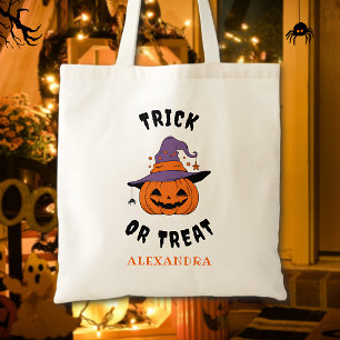Bus eller godis Pumpkin Namn Personlig Halloween Tygkasse