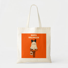 Bus eller godis Quirky Cute Ghost Happy halloween Tygkasse