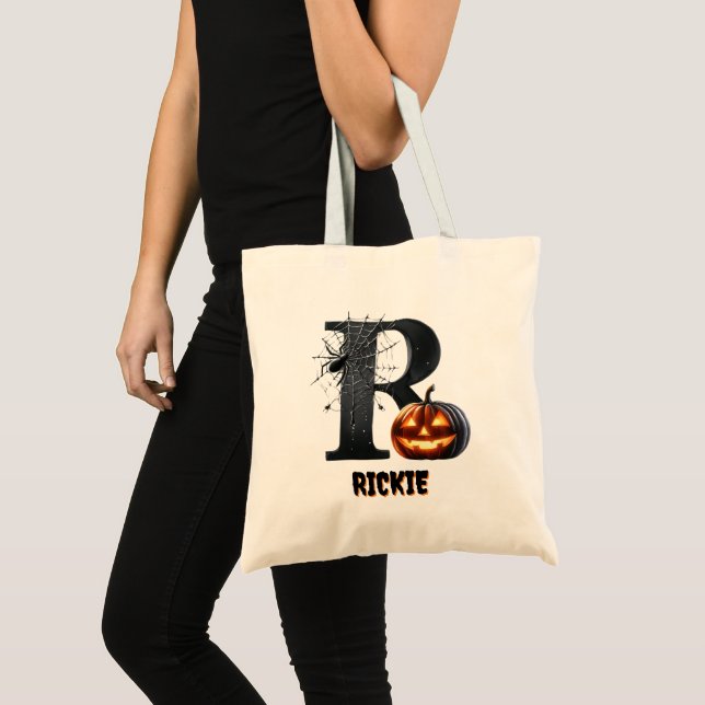 Bus eller godis R Inital Halloween Candy Bag Tygkasse (Framsida (produkt))