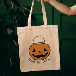 Bus eller godis Retro Pumpkin Bucket Halloween Tygkasse