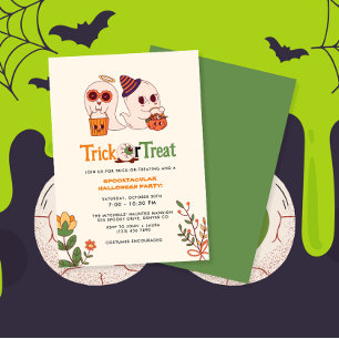 Bus eller godis Retro Spooktacular Halloween fest Inbjudningar