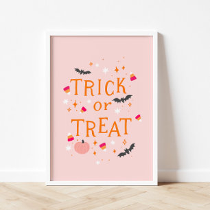 Bus eller godis Rosa Halloween Poster