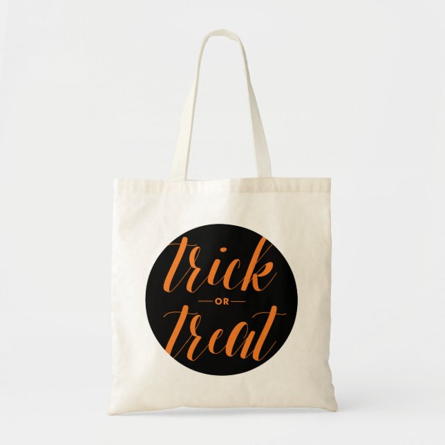 Bus eller godis Script Halloween Tote Bag Tygkasse (Framsidan)