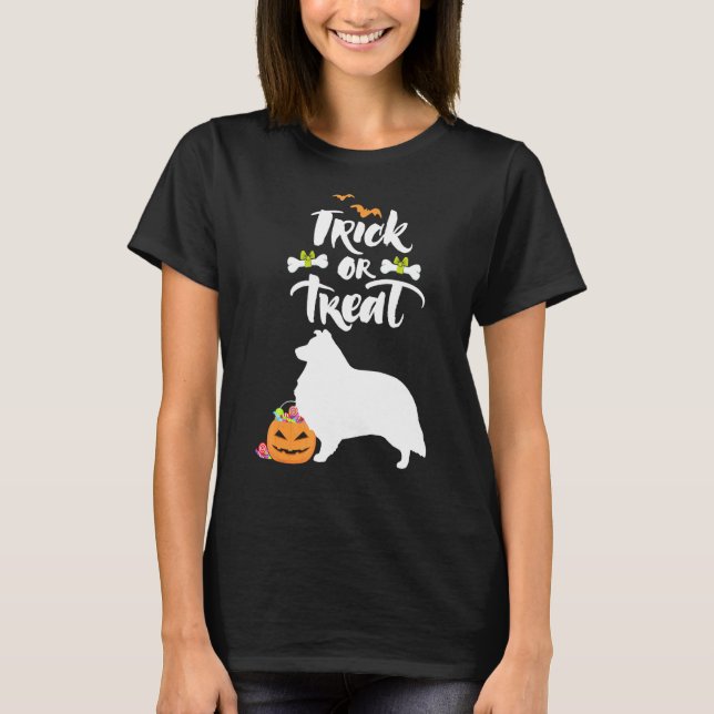 Bus eller godis Sheltie Shetland Sheepdog Hund Hal T Shirt (Framsida)