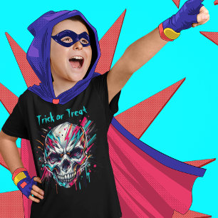 Bus eller godis Skull, Abstrakt, Kids Halloween T Shirt