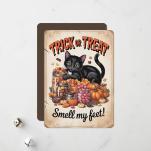 "Bus eller godis, Smell min feet!" Black Cat Julkort