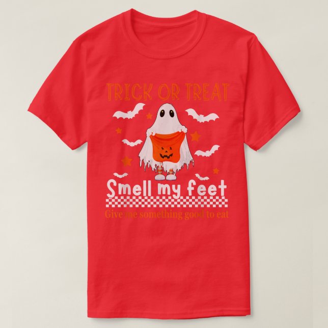 Bus eller godis Smell min Feet Cute Ghost Haloween T Shirt (Design framsida)