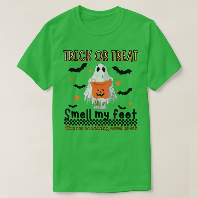 Bus eller godis Smell min Feet Cute Ghost Pumpkin  T Shirt (Design framsida)