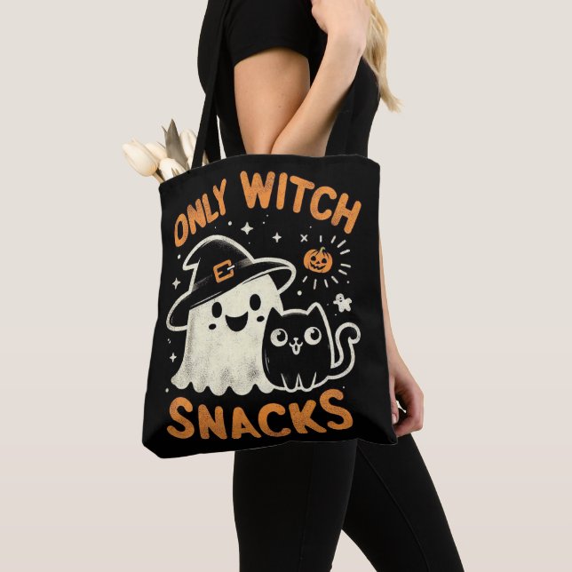 Bus eller godis söt endast Witch Snacks Tote Bag Tygkasse (Närbild)