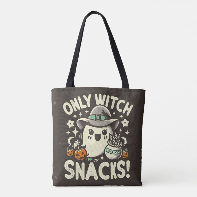 Bus eller godis söt endast Witch Snacks Tote Bag Tygkasse (Baksida)