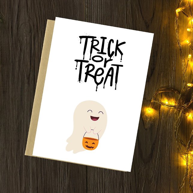 Bus eller godis Söt Halloween-spöke Pumpa Julkort (Skapare uppladdad)