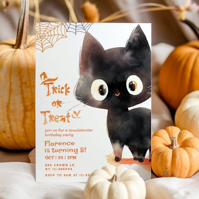 Bus eller godis söt svart katt Spooktacular party Inbjudningar (Skapare uppladdad)